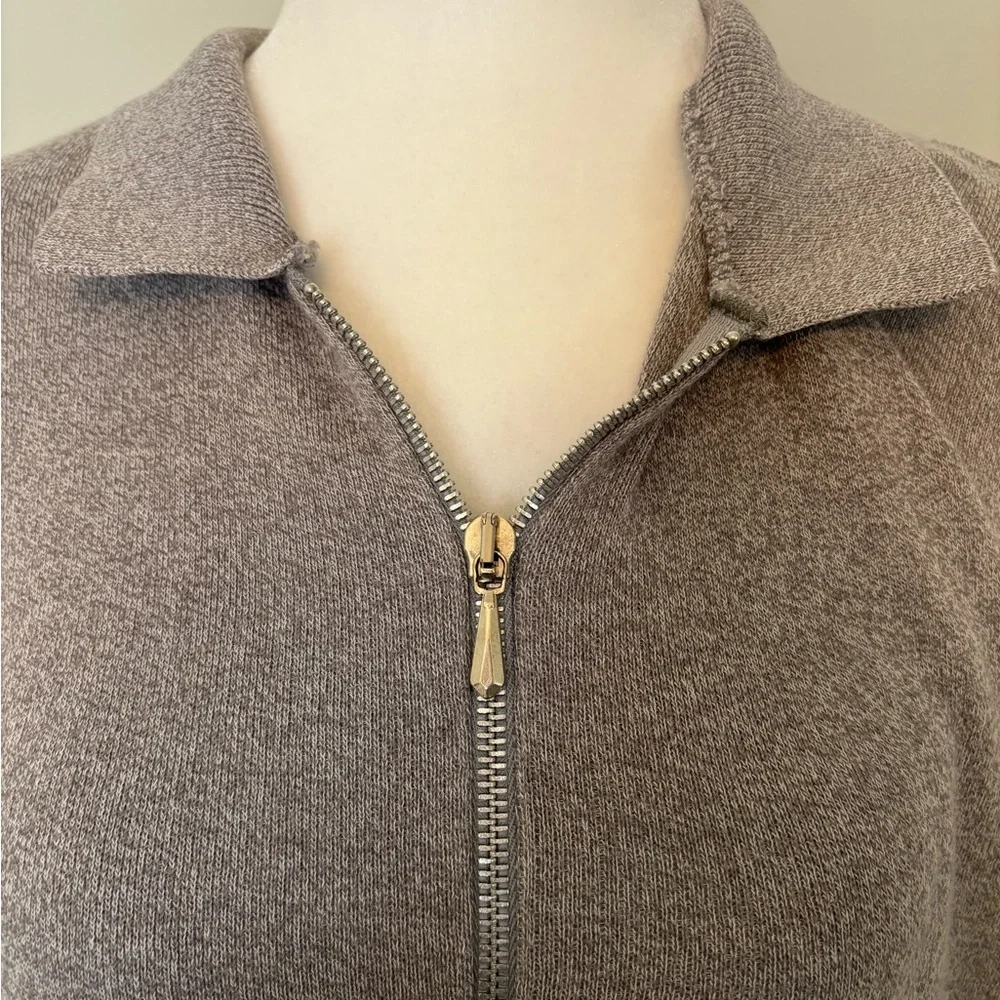 SAKS FIFTH AVENUE Petite Gray Cotton Zip-Up - Picture 2 of 5